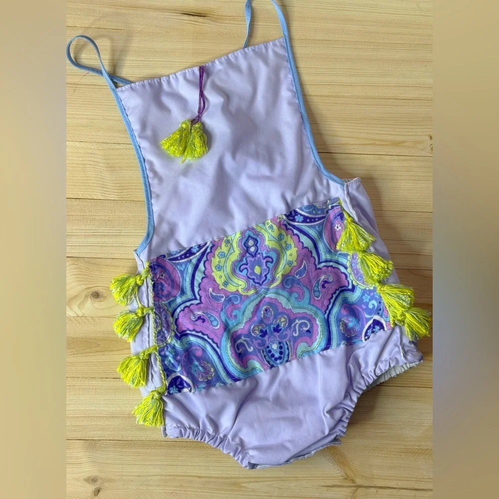 Handmade Tassel Paisley Romper Size 2/3 Boho Toddler Outfit Lavender Boutique
